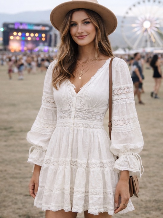 Sunday Best Dresses & Skirts - Sunday Best White Lace Tiered Mini Dress